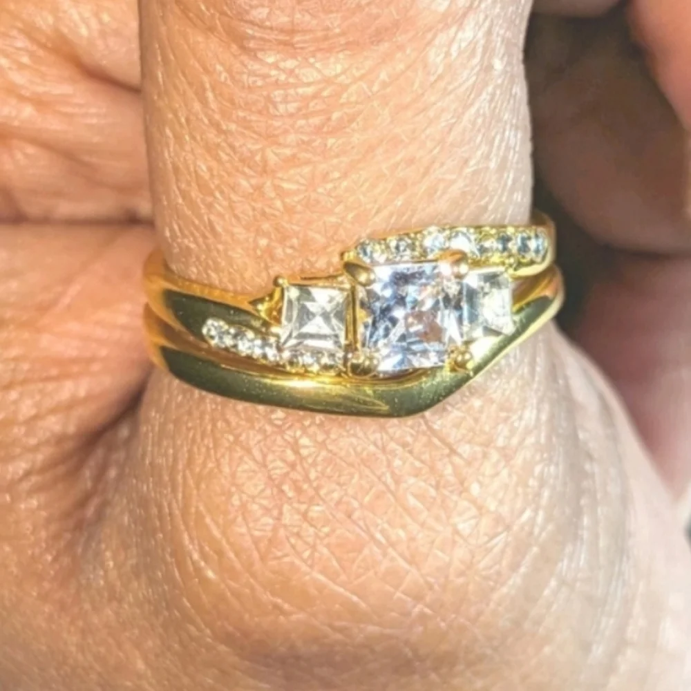 Womens 3ct Princess Cut Lab Created Diamond Halo Duo Wedding Ring Set Sz 10